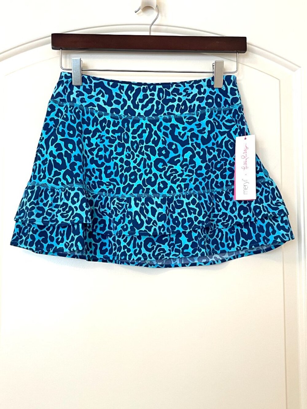 New Lilly Pulitzer Luxletic Skort Fern My Favorite Spot Navy Blue Leopard XS